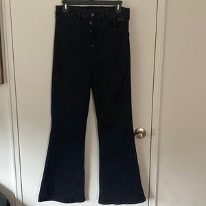 Black stretch high rise flare jeans
